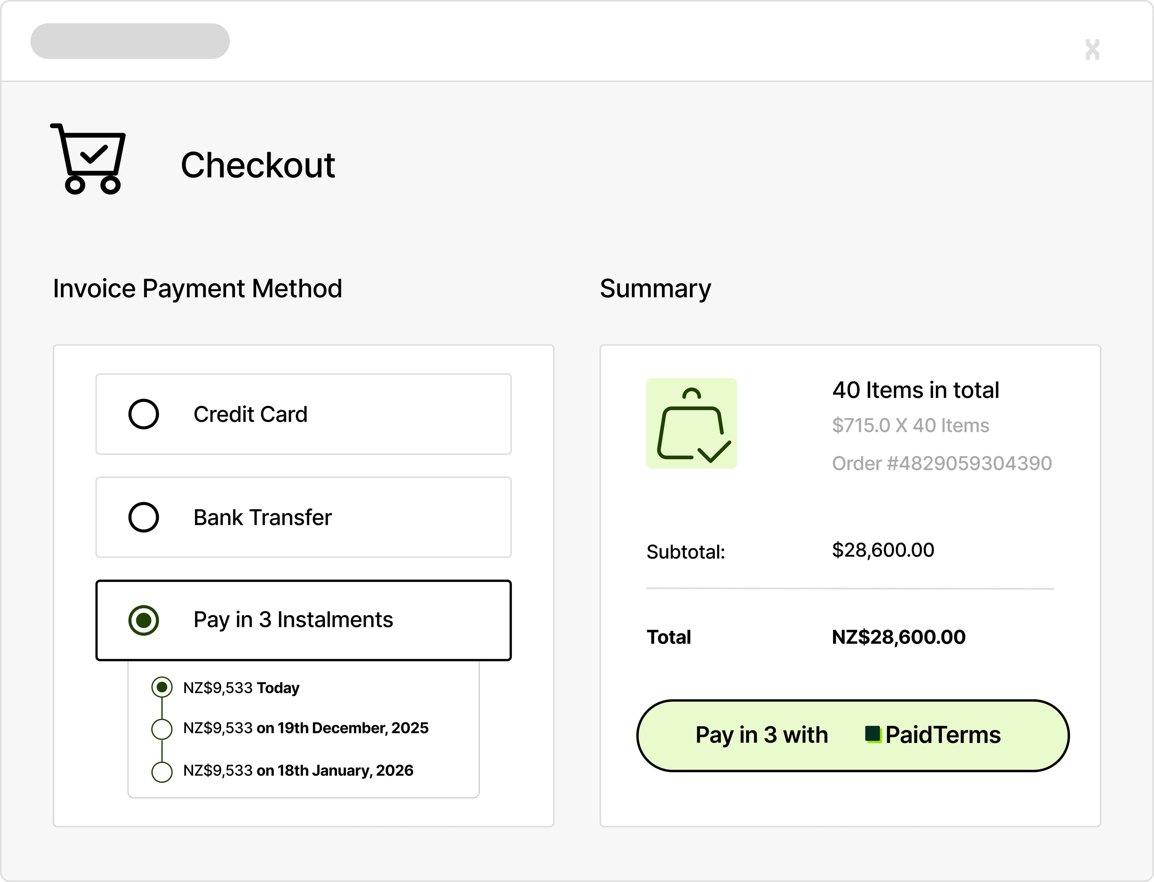 Manufacturing instalment payments illustration