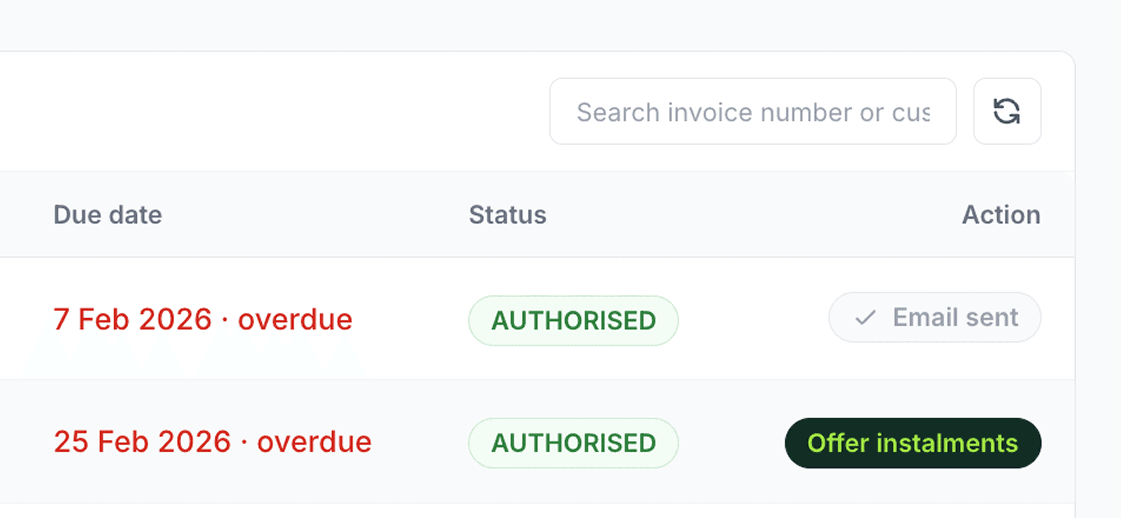 Send instalment offer